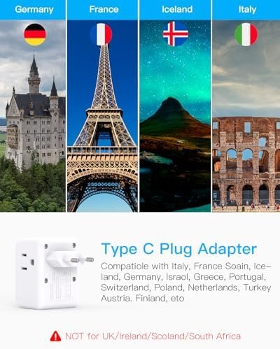 3 Pack European Travel Plug Adapter, One Beat International Power Plug Adapter w... - Image 3