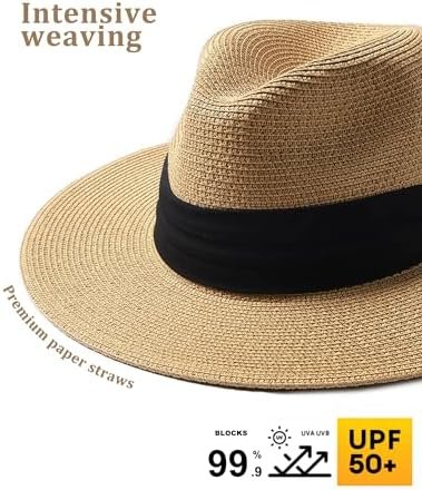 FURTALK Panama Hat Sun Hats for Women Men Wide Brim Fedora Straw Beach Hat UV UP... - Image 3