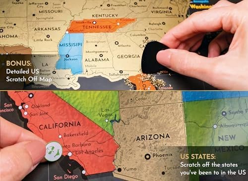 Two Scratch Off Maps - Map of the World (Large) + US States Map (Small) - Deluxe... - Image 5