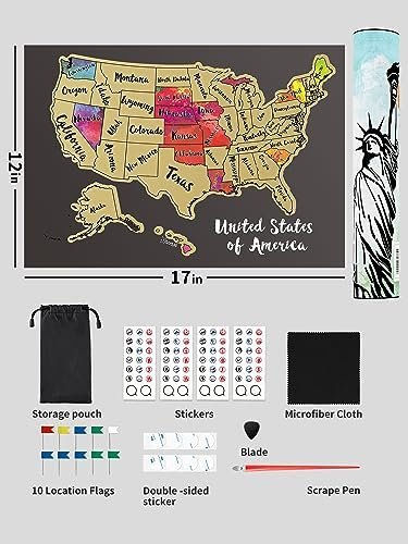 JARLINK Scratch Off USA Map Poster, 12x17 inches United States Map with Unique A... - Image 8