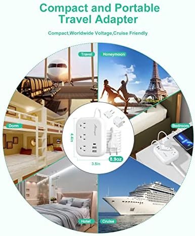European Travel Plug Adapter, Alitayee EU/UK/US Travel Power Strip with 3 Outlet... - Image 8