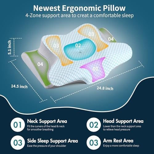 Neck Pillow Cervical Memory Foam Pillows for Pain Relief Sleeping, Contour Pillo... - Image 5