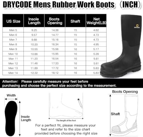 D DRYCODE Work Boots for Men with Steel Shank, Waterproof Rubber Boots, Warm 6mm... - Image 7