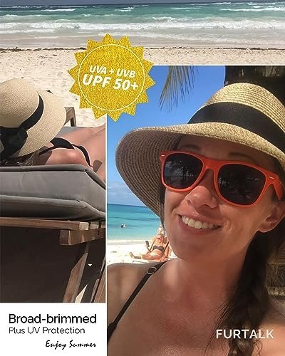 FURTALK Womens Beach Sun Straw Hat UV UPF50 Travel Foldable Brim Summer UV Hat - Image 10
