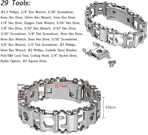 Multitool Bracelet 29 in 1, 22cm Stainless Steel, Multi Tool Bracelet for Men Ou... - Image 6
