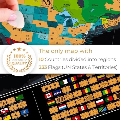 XL Scratch off World Map with All 233 Flags + Deluxe USA Scratch off Map | 36x24... - Image 4