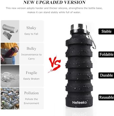 Nefeeko Collapsible Water Bottle, Reuseable BPA Free Silicone Foldable Water Bot... - Image 3