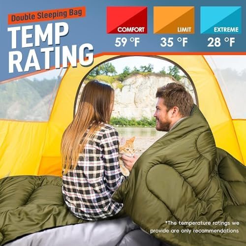 MEREZA Double Sleeping Bag for Adults Mens with Pillow, XL Queen Size Two Person... - Image 3