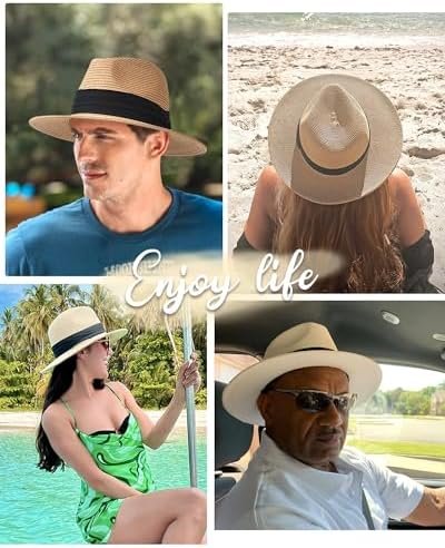 FURTALK Panama Hat Sun Hats for Women Men Wide Brim Fedora Straw Beach Hat UV UP... - Image 7
