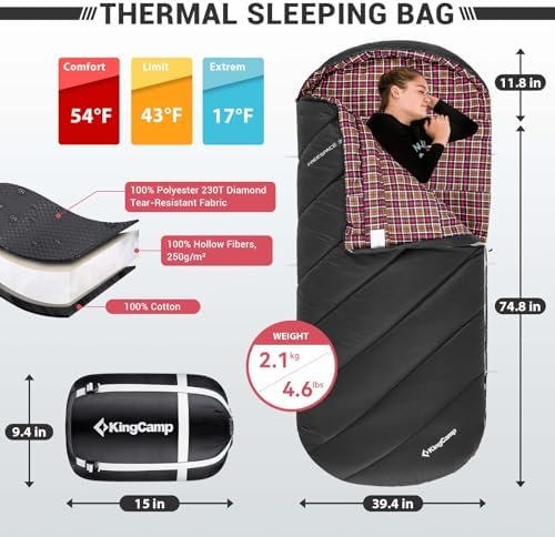 KingCamp Sleeping Bag for Adults, Extra Wide Flannel Sleeping Bag for Camping Ba... - Image 4