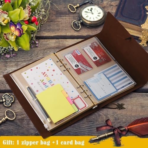 Leather Notebook Journal, Vintage Refillable Journal with 2 PVC Pockets, Travel ... - Image 6