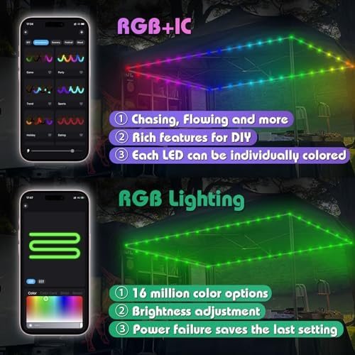 40ft LED Tent Lights, Battery Operated RGB Color Changing LED Tent Lights with A... - Image 3
