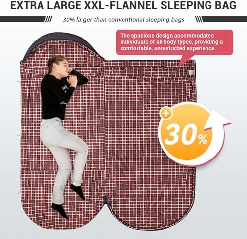 KingCamp Sleeping Bag for Adults, Extra Wide Flannel Sleeping Bag for Camping Ba... - Image 3