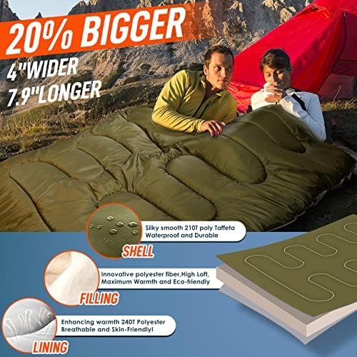 MEREZA Double Sleeping Bag for Adults Mens with Pillow, XL Queen Size Two Person... - Image 4