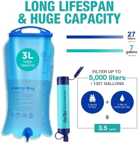 SimPure Gravity Water Filter, Portable Gravity-Fed Water Purifier with 3L Gravit... - Image 4