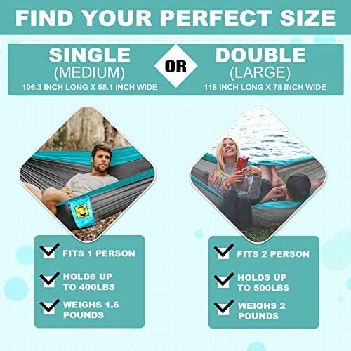 SZHLUX Camping Hammock Double & Single Portable Hammocks with 2 Tree Straps and ... - Image 3