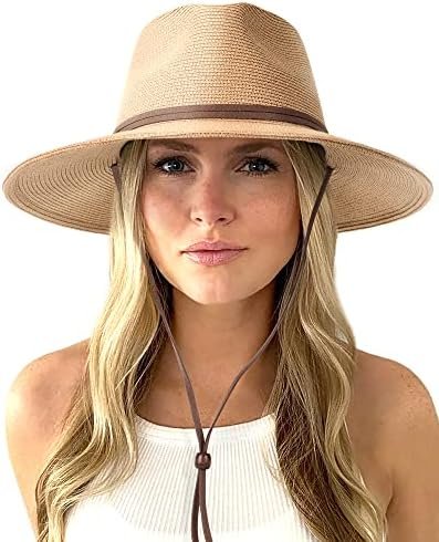 FURTALK Womens Summer Straw Sun Hats Wide Brim Panama Fedora Beach Hat with Wind... - Image 2
