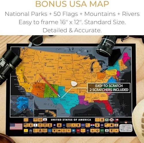 XL Scratch off World Map with All 233 Flags + Deluxe USA Scratch off Map | 36x24... - Image 6