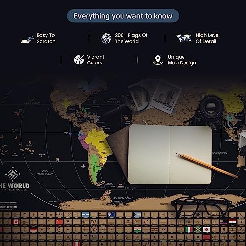 Deluxe 17x24 Scratch Off World Map Poster - Vibrant Gold Foil Travel Tracker wit... - Image 4
