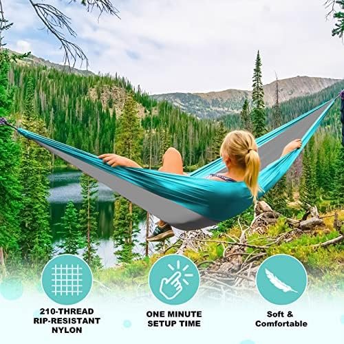 SZHLUX Camping Hammock Double & Single Portable Hammocks with 2 Tree Straps and ... - Image 5