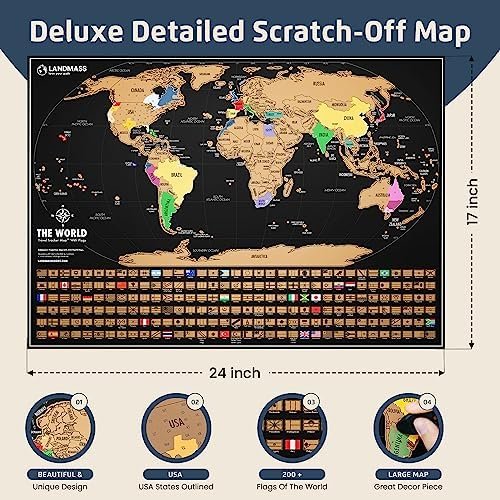 Deluxe 17x24 Scratch Off World Map Poster - Vibrant Gold Foil Travel Tracker wit... - Image 3