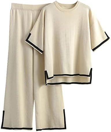 Faleave Womens Knit 2 Piece Sweater Sets Short Sleeve Pullover Tops Elastic Wais... - Image 2