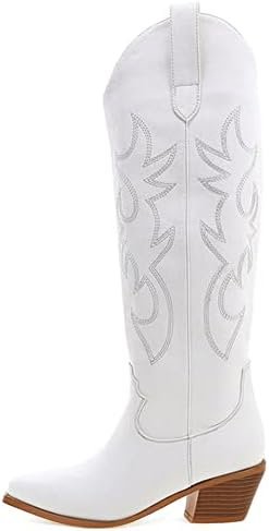 Erocalli White Cowgirl Boot Cowboy Boots for Women Embroidered Pull-On Chunky St... - Image 2
