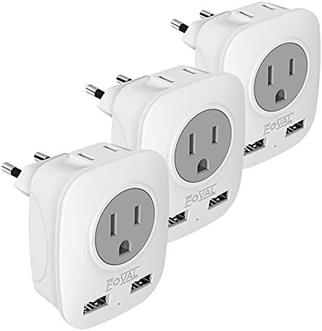 European Plug Travel Adapter 3 Pack, FOVAL International Power Adaptor with 2 US... - Image 2