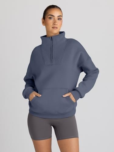 Trendy Queen Sweatshirts Half Zip Pullover Quarter Zip Oversized Hoodies Sweater... - Image 5