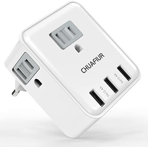 European Travel Plug Adapter, International Power Plug Adapter with 3 USB Ports ... - Image 2