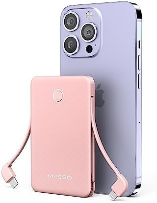 6000mah Ultra Slim Built in Cables Power Bank, Card Size Built in USB C Cords Ba... - Image 2