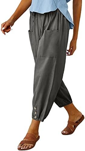 Women's High Waist Pants Drawstring Capri Pants with Pockets Wide Leg Cropped Pa... - Image 2