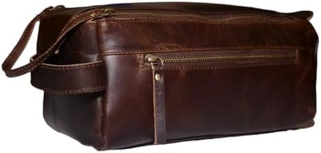Leather Toiletry Bag : Vintage Unisex Travel Dopp Kit : for Toiletries, Cosmetic... - Image 3