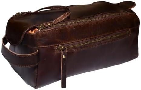 Leather Toiletry Bag : Vintage Unisex Travel Dopp Kit : for Toiletries, Cosmetic... - Image 4