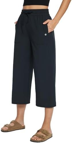 BALEAF Women's 21" 30" Wide Leg Pants Capris Athletic Casual with Pockets Drawst... - Image 2