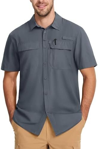 MAGCOMSEN Mens Fishing Shirts Short Sleeve UPF 50+ Sun Protection Button Down Sh... - Image 2
