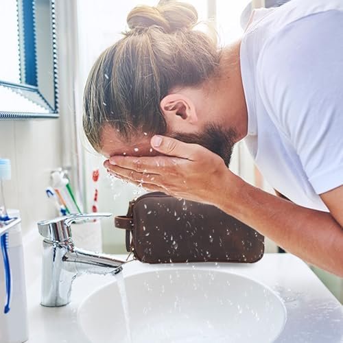 Toiletry Bag for Men, Full Grain Leather Travel Pouch Shaving Dopp Kit Bathroom ... - Image 8