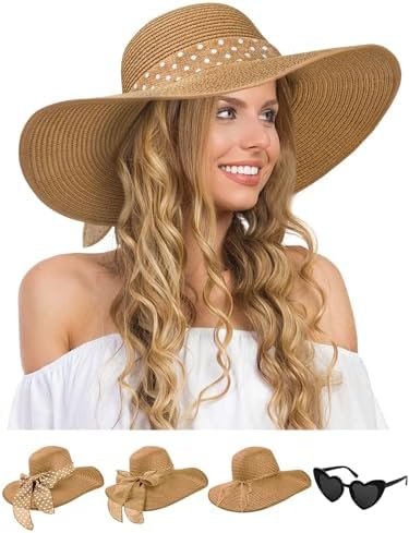 Womens Sun Hat - Wide Brim Floppy Beach Hats for Women Foldable Straw Hat with H... - Image 2