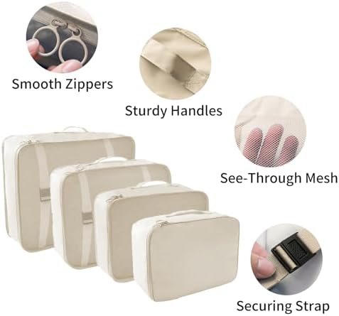SLMT 10 Set Beige Packing Cubes, Suitcase Organizer Bags Set, Travel Cubes for P... - Image 5
