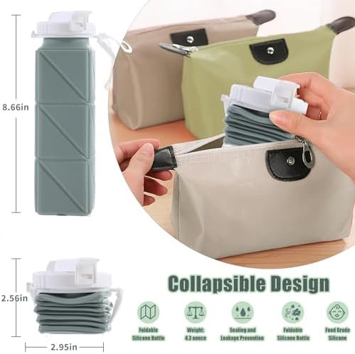 Collapsible Water Bottle, Food Grade BPA Free Silicone Water Bottle, 21oz Foldin... - Image 6