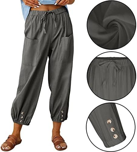 Women's High Waist Pants Drawstring Capri Pants with Pockets Wide Leg Cropped Pa... - Image 3