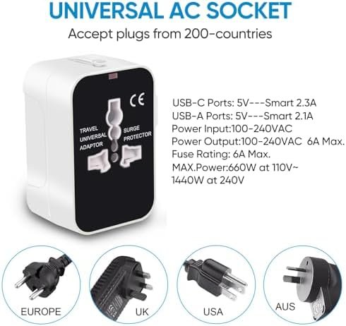LKY DIGITAL Universal Travel Adapter USB C, International Power Adapter with 1 U... - Image 5