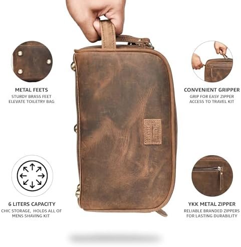 LEATHER VILLAGE Premium Leather Toiletry Travel Pouch With Waterproof Lining - B... - Image 6