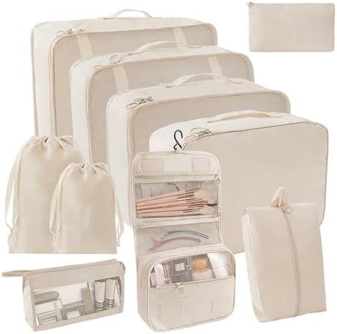 SLMT 10 Set Beige Packing Cubes, Suitcase Organizer Bags Set, Travel Cubes for P... - Image 8