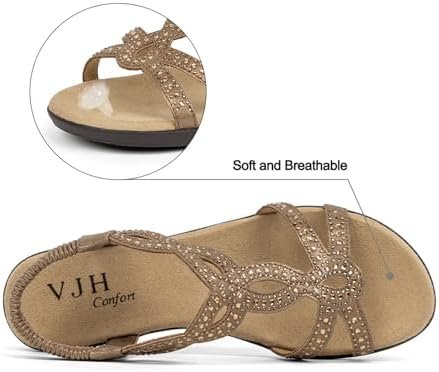 VJH confort Women’s Flat Sandals,Comfort Elastic Strap Rhinestone Open Toe Slip-... - Image 4