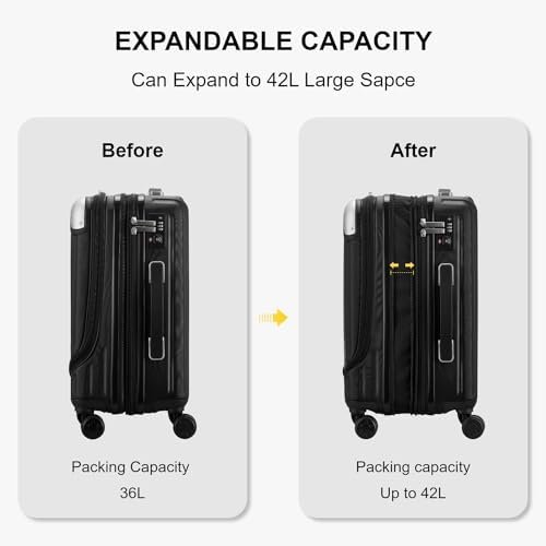 LEVEL8 Grace Expandable Hardside Carry On Luggage with Front Compartment, Travel... - Image 8