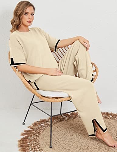Faleave Womens Knit 2 Piece Sweater Sets Short Sleeve Pullover Tops Elastic Wais... - Image 7