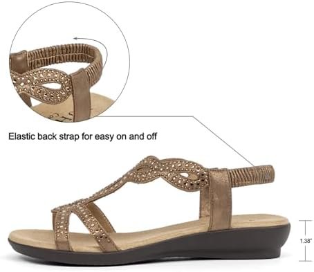 VJH confort Women’s Flat Sandals,Comfort Elastic Strap Rhinestone Open Toe Slip-... - Image 3