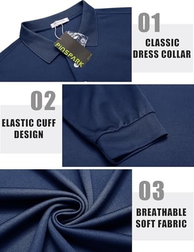 PINSPARK Long Sleeve Polo Shirts for Men Moisture Wicking Golf Shirts Quick Dry ... - Image 6