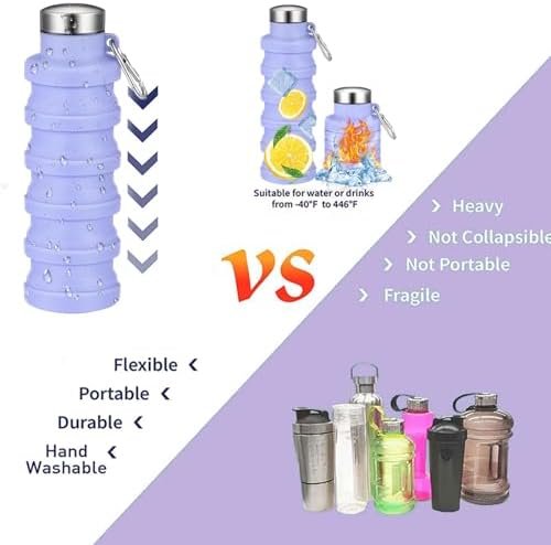 Collapsible Water Bottle,2 Pcs BPA Free Reuseable Silicone Foldable Leakproof 16... - Image 5